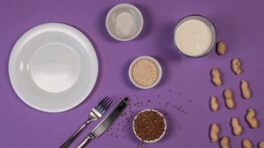 Kavram diyet - greyfurt, fıstık, susam, fla ile sağlıklı gıda