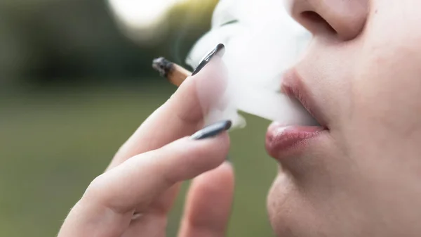 Genç kişi açık havada tıbbi marihuana ortak sigara. Y — Stok fotoğraf