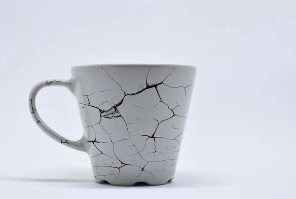 Beige Color Ceramic Mug Crack Pattern Isolated — Stock Photo, Image