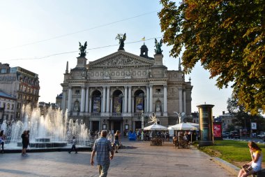Lviv / Ukrayna - 08 08 2019 : Lviv Ulusal Akademik Opera ve Bale Tiyatrosu Solomiya Krushelnytska adını