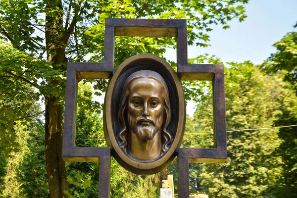 Croix Pierre Tombale Sur Vieux Cimetière — Photo