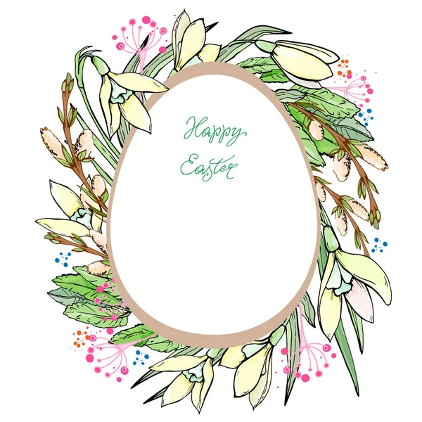 Holiday Card Bright Easter Decorative Ornament Doodle Spring Flowers Handwritten — Stock Vector