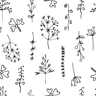 Beyaz arka plan üzerindeki dalların kesintisiz deseni