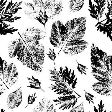 Yaprakları ile dikişsiz arka plan. Ambalaj kağıdı, kumaş, yüzey için grafik süs. Vektör çizimi