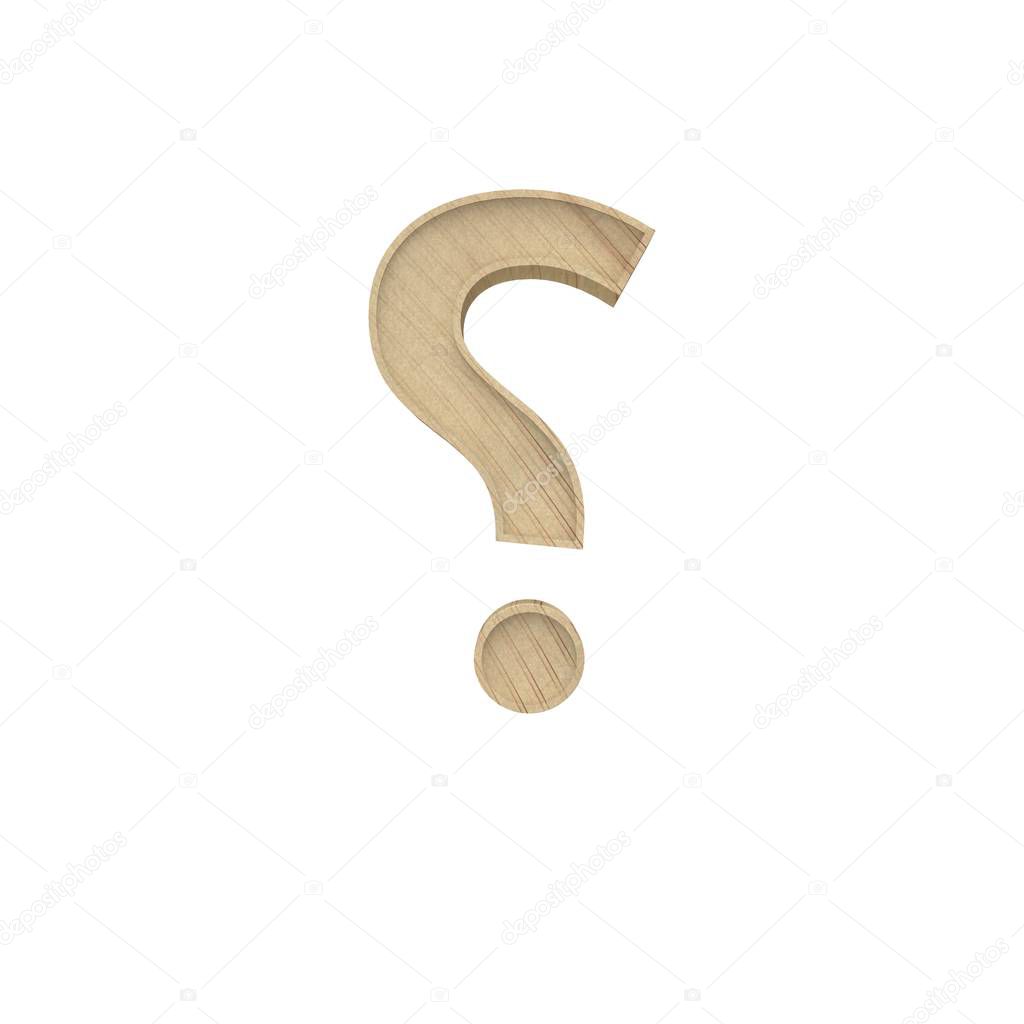 Question mark Arabic Number alphabet letter different style 3d volumetric wood texture font set isolated on white background 3d illustration