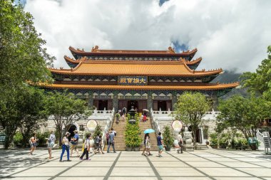 The main entrance to Po Lin Monastery, a Buddhist monastery, located on Ngong Ping Plateau, in Lantau Island, Hong Kong. January 2018