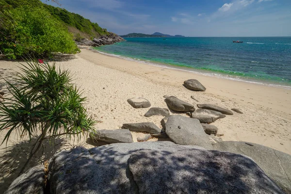 Palmeras, mar y hermosa playa secreta tropical — Foto de Stock