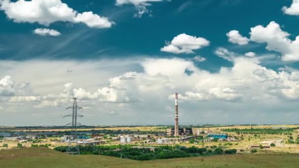 Industrial landscape - thermal power station with blue cloudy sky — Stock Video