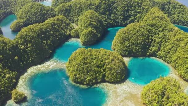 Baia tropicale e laguna, spiaggia di Bucas Grande Island, Sohoton Cove, Filippine. Paesaggio tropicale collina, montagne rocce con foresta pluviale e acqua azzurra della laguna . — Video Stock