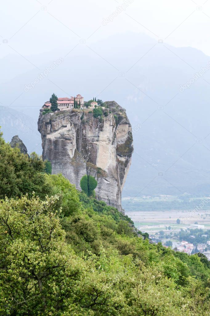 Meteora Greece monastery overlooking the valley and mountains
