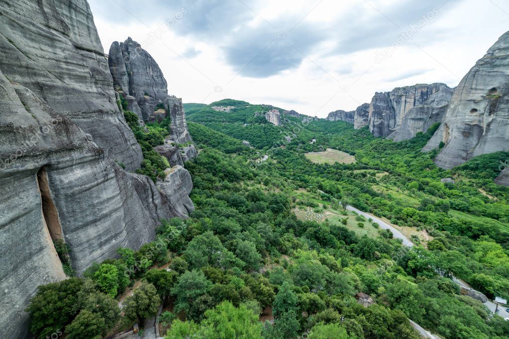 Meteora Greece mountain view of the valley and mountains