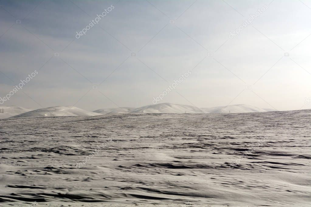 snow field and hills in Orenburg region