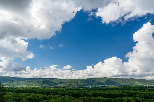 Frame Clouds Sky Mountains Forests — Stock Photo, Image
