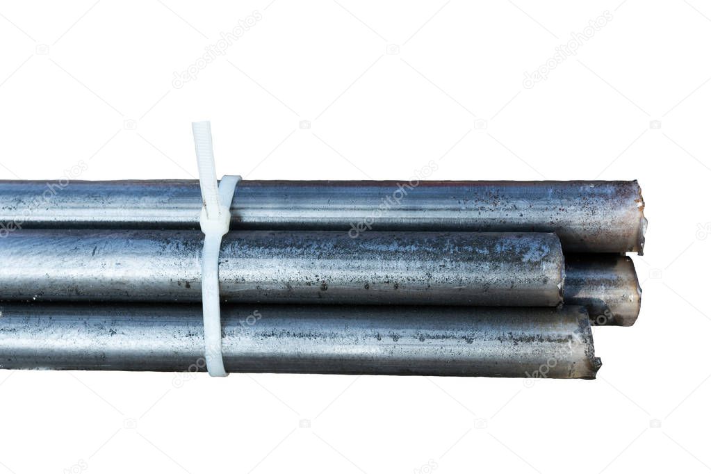 rod stainless steel metal bunch on white background