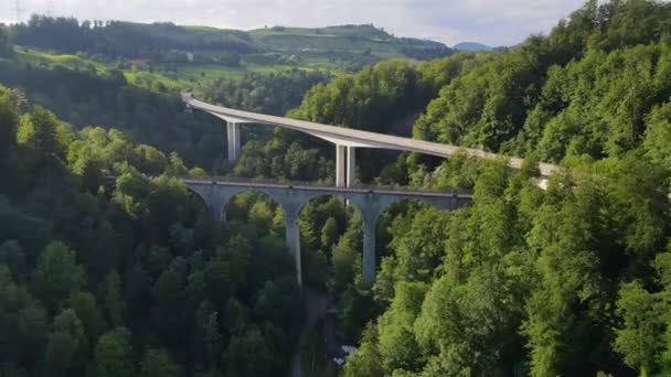 Twee Bruggen Lorze Zug Zwitserland — Stockvideo