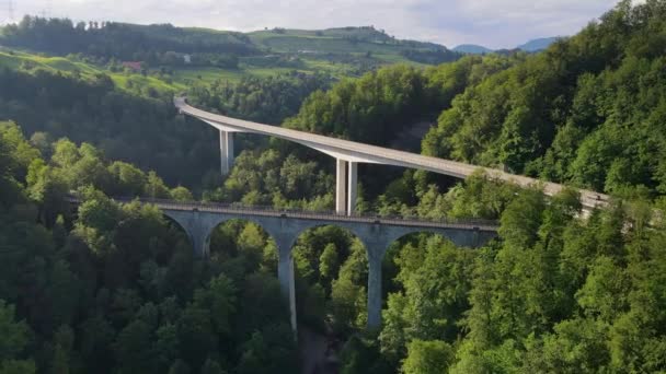 Dos Puentes Sobre Río Lorze Zug Suiza — Vídeos de Stock