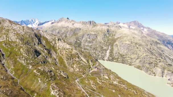 Vuelo Con Drones Sobre Grimselpass Suiza 2168 Metros Ingenio Lagos — Vídeos de Stock