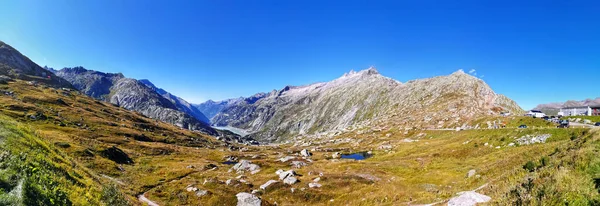 Panorama Landskap Schweiziska Alperna Sjön Toppen Grimselpasset 2168 Meter Ren — Stockfoto