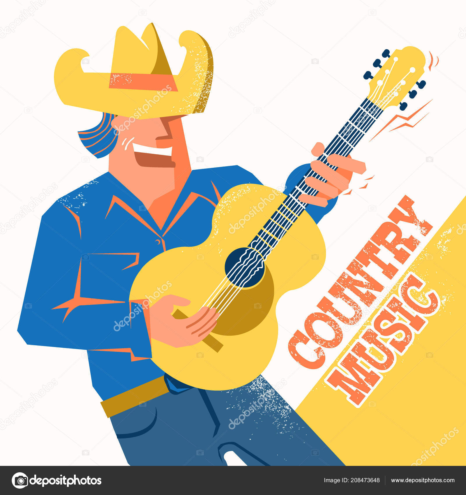 Musician American Cowboy Hat Palying Guitar Singing Vector Music Poster ...