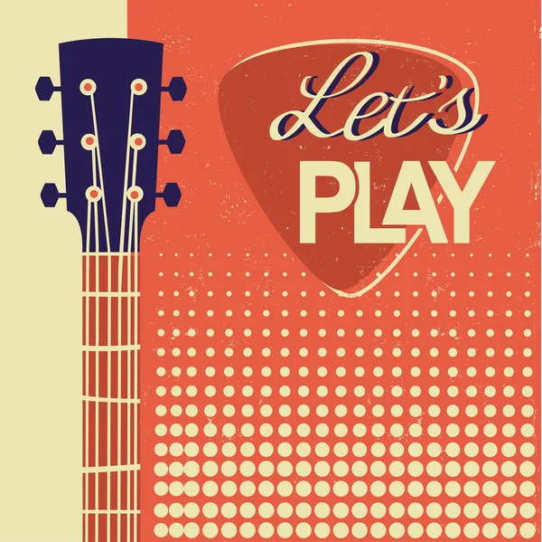 Retro Musik Poster Hintergrund Mit Akustischer Gitarre Auf Altem Papier — Stockvektor