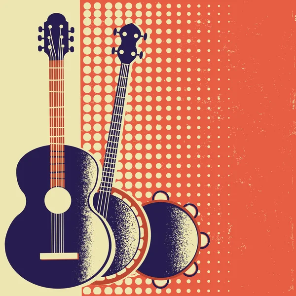 Retro Musik Poster Hintergrund Mit Musikinstrumenten Auf Altem Papier Für — Stockvektor