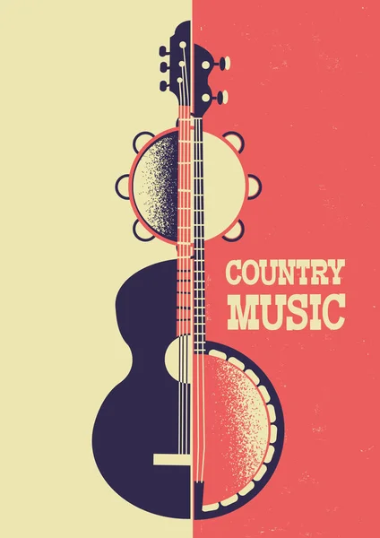 Country Music Poster Color Background Musical Instruments Retro Paper Text — Stock Vector