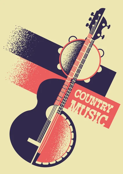 Country Music Color Background Musical Instruments Retro Paper Text — Stock Vector