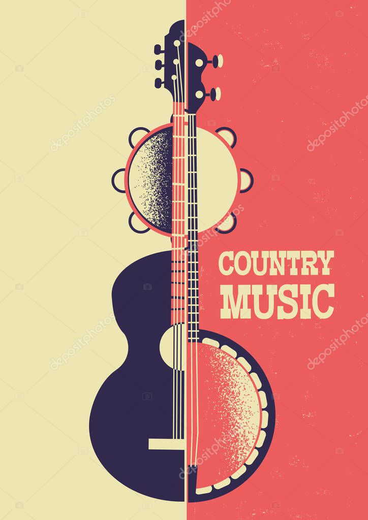 Country Music poster color background with musical instruments on retro paper for text and decor
