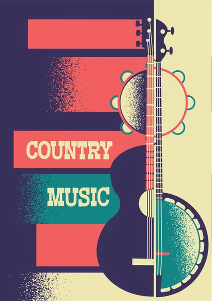 Muzyki Country Plakat Kolor Tła Instrumentami Muzycznymi Plakat Retro Dla — Wektor stockowy