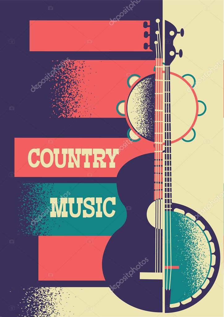 Country Music poster color background with musical instruments on retro poster for text