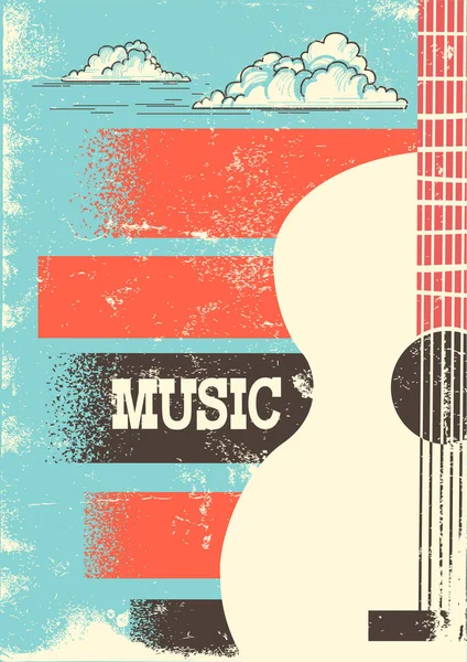 Country Muziek Poster Met Muziekinstrument Akoestische Gitaar Vector Vintage Achtergrond — Stockvector