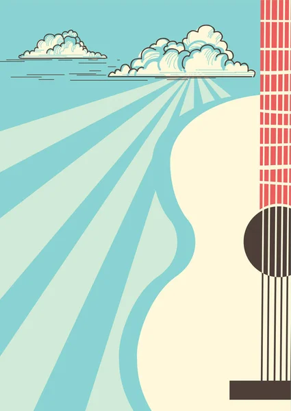 Country Music Affisch Med Musikinstrument Akustisk Gitarr Vector Vintage Blå — Stock vektor