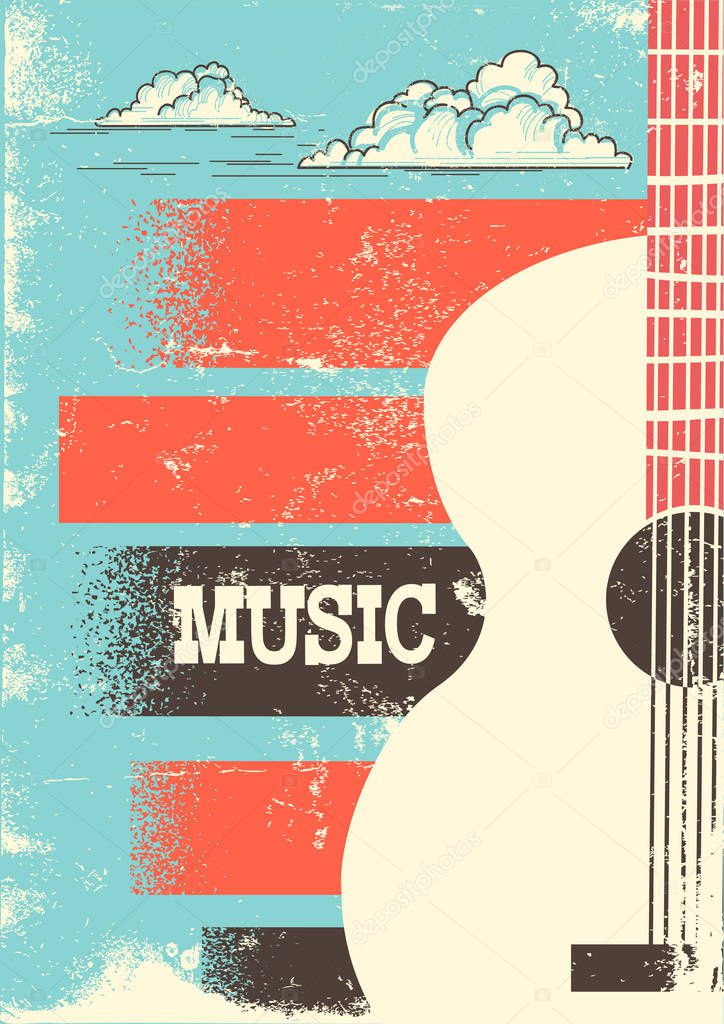 Country Music poster with musical instrument acoustic guitar.Vector vintage background for text.