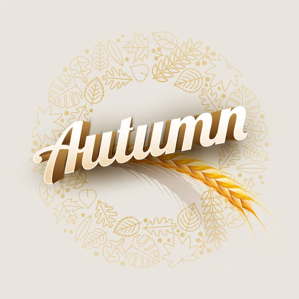 Vector Autumn Text Leaf Icons Wheat Illustration Los Elementos Acoplan — Archivo Imágenes Vectoriales