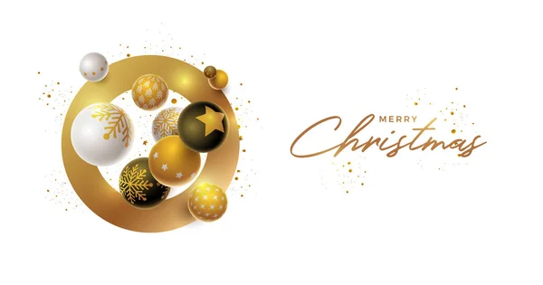 抽象的なクリスマスと新年のご挨拶カード デザイン 黒とゴールドのクリスマス ボール 要素は ベクター ファイルに個別に配置されます — ストックベクタ