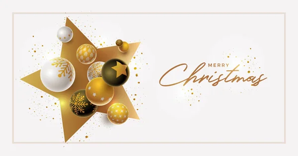 ベクトルのクリスマスと新年のご挨拶バナー デザイン 黒とゴールドのクリスマス ボール きれいで 白い背景 要素は ベクター ファイルに個別に配置されます — ストックベクタ