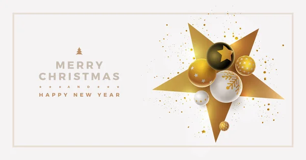 Vector Christmas New Year Greeting Banner Design White Black Gold — Stock Vector