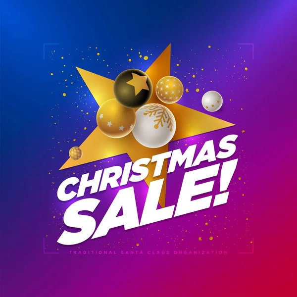 Vector Christmas Sale Poster Ontwerpsjabloon Met Wit Zwart Goud Kerstballen — Stockvector