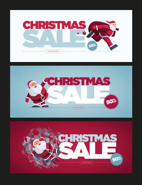 Vector Christmas Banner Design Set Santa Claus Illustration Christmas Sale — Stock Vector