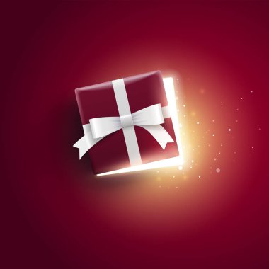 Yarı hediye kutusu ile sihirli ışıklar açık. Üstten görünüm.