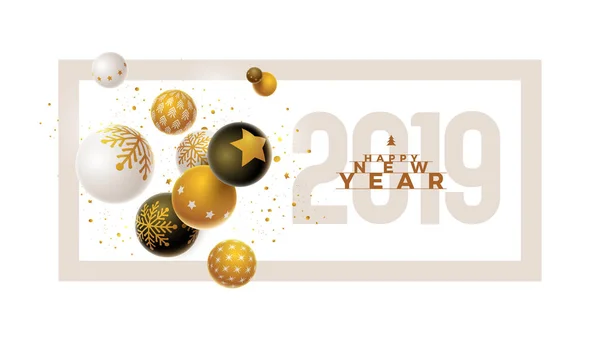 抽象的圣诞和新年贺卡设计与3D 黑色和金色的圣诞球 元素分别在向量文件中分层 — 图库矢量图片