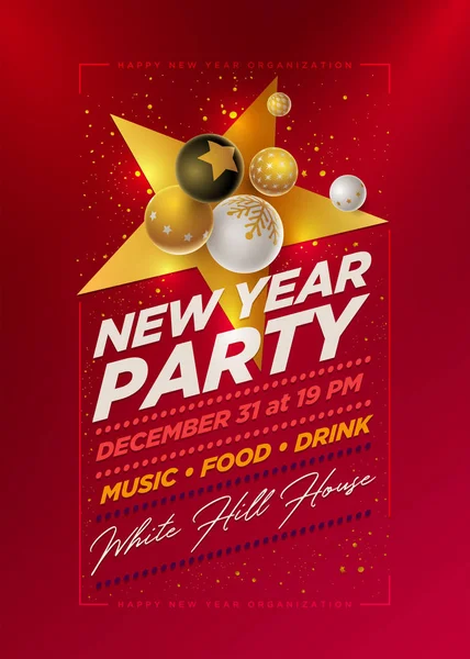 矢量新年派对海报设计模板3D 黑色和金色圣诞球 元素在矢量文件中分别分层 — 图库矢量图片