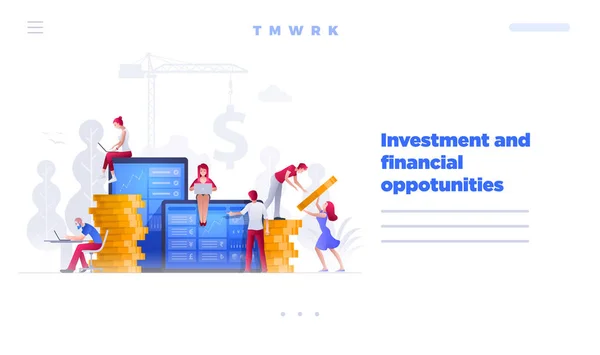 Designmallen För Webbplats Sidan Vektor Illustration Människor Finansiella Frågor Tillsammans — Stock vektor