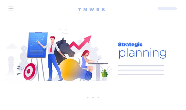 As pessoas estão trabalhando em planejamento estratégico e estratégia de marketing — Vetor de Stock