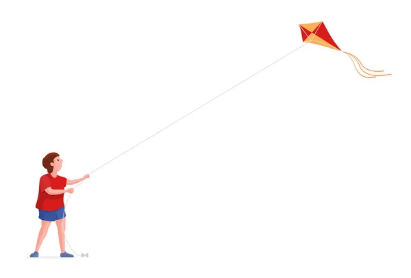 Little boy flying kite isolated on white — Stock Vector