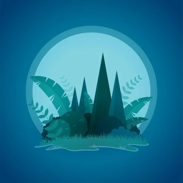 Diseño vectorial del paisaje nocturno tropical de la pequeña isla — Archivo Imágenes Vectoriales