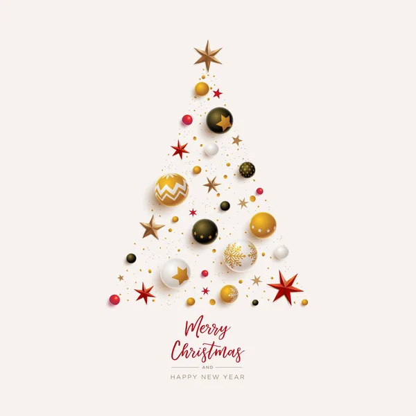 Χριστουγεννιάτικη σύνθεση δέντρου με εορταστικές διακοσμήσεις. — Διανυσματικό Αρχείο