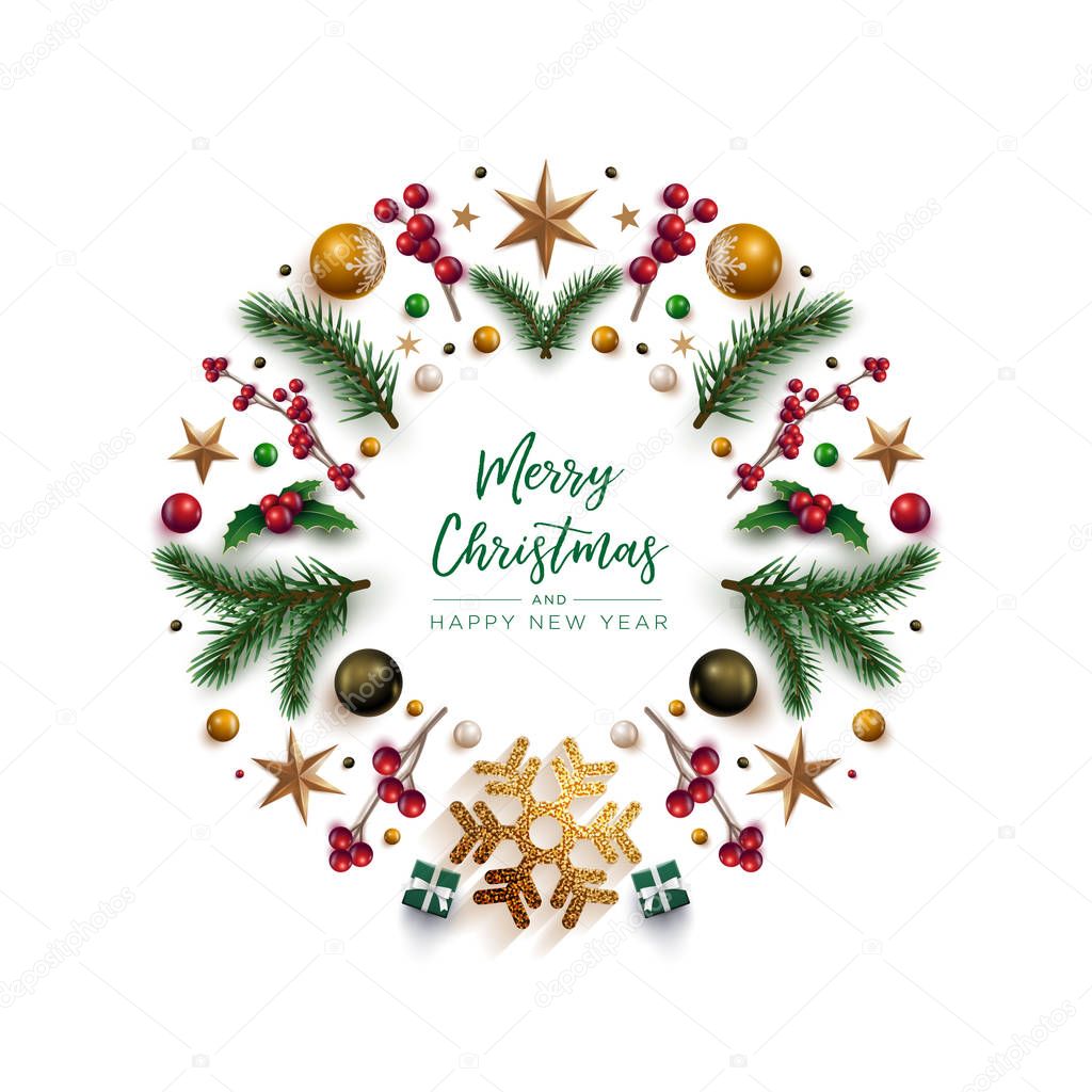 Christmas wreath design with festive Christmas decoration orname