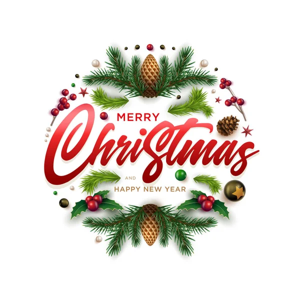 Jul krans design med festlig juldekoration ellernamn — Stock vektor