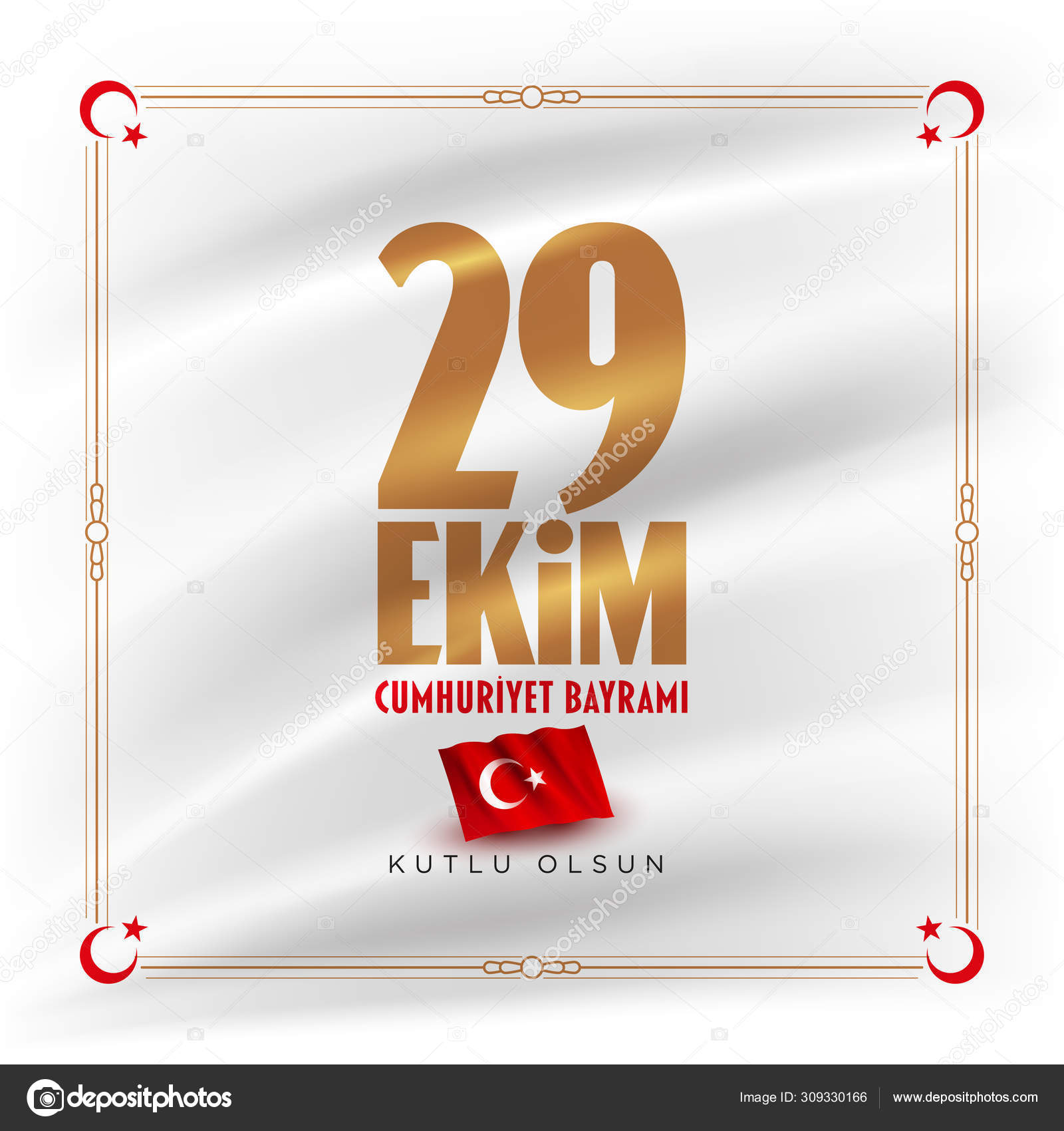 土耳其国庆节Ekim Cumhuriyet Bayrami 10月29日共和日快乐国庆节在土耳其用于社交媒体或印刷设计的版式设计图库矢量图©sgursozlu  309330166